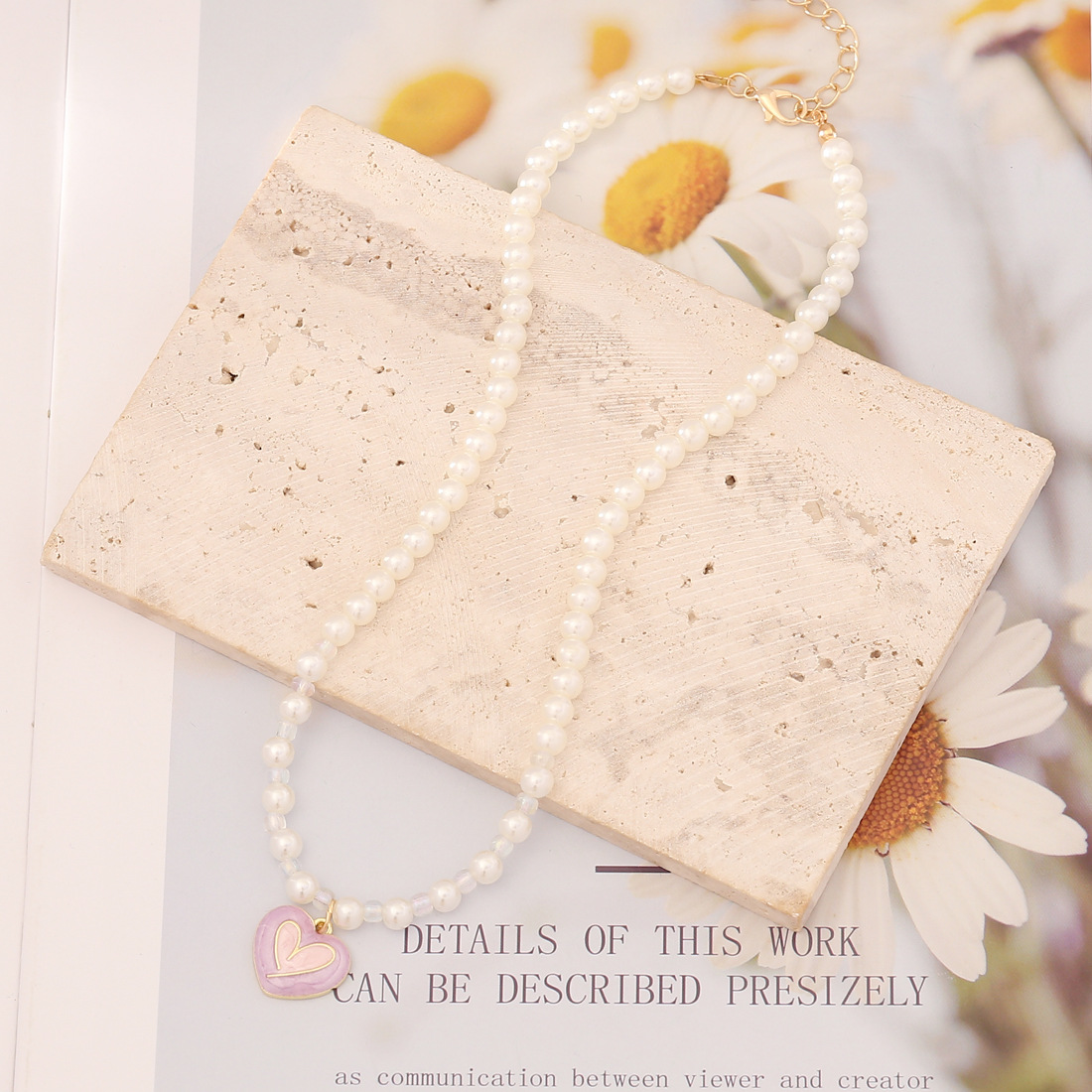 Fashion Heart Shape Imitation Pearl Bead Beaded Enamel Womenu0027S Pendant Necklace 1 Piece