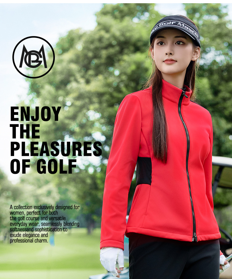 Áo khoác golf nữ dài tay chống thấm lót nhung ấm — Áo khoác đỏ YF811 [dây kéo hai đầu/vải chống thấm/đệm nhung] chi tiết 4