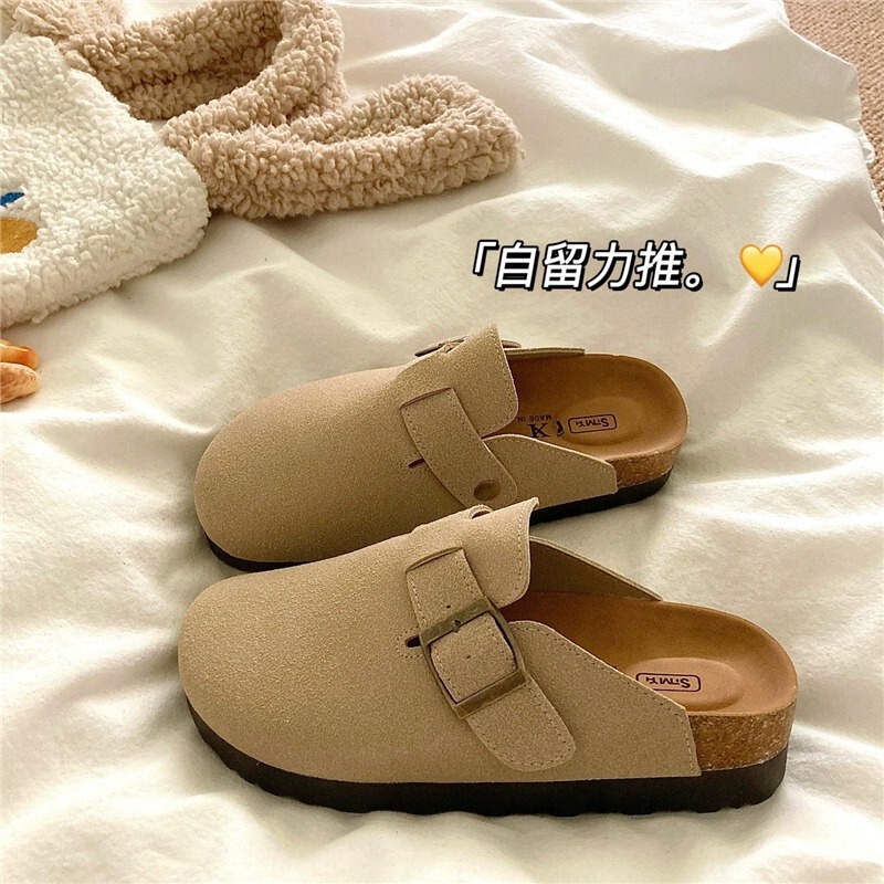 Good texture push ~! 4cm Thick-soled Increased Cork Bocken Shoes Women's Autumn New Non-slip Baotou Bocken Slippers