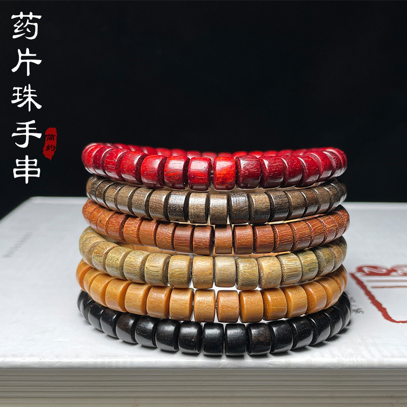 Sandalwood Green Sandalwood Ebony Raw Wood Small Tablets Buddhist Prayer Beads Bracelet Sandalwood Simple Single Circle Small Bracelet Wholesale