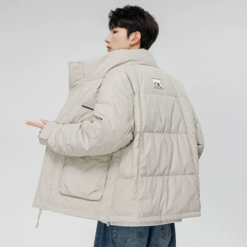 保暖羽绒服男短款立领潮牌运动休闲冬季工装多口袋保暖白鸭绒大衣