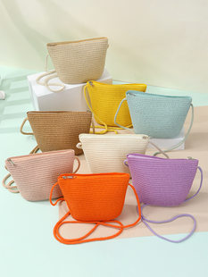 Cute straw purse, mobile phone, shoulder bag, summer woven wallet