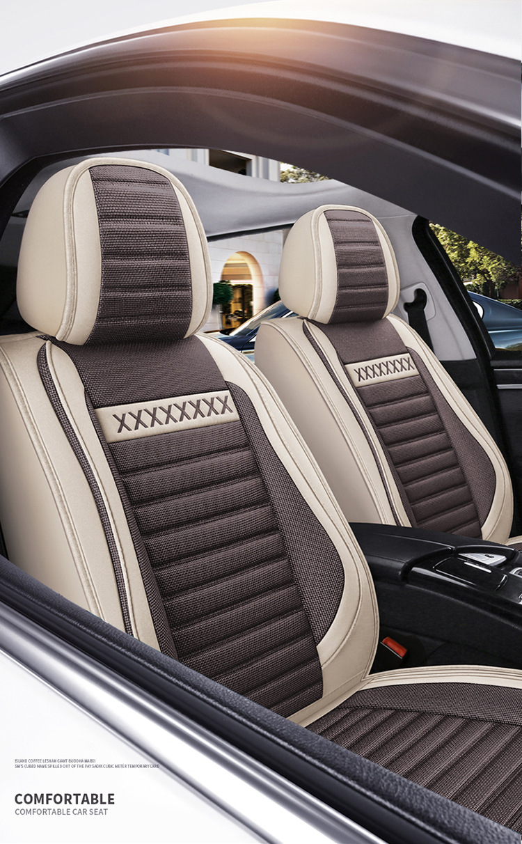 Cross-Border Amazon Four-Season Car Seat Cushion Striped Linen Five-Seater Universal Breathable Full-Cover Seat Cover Car Seat Cushion