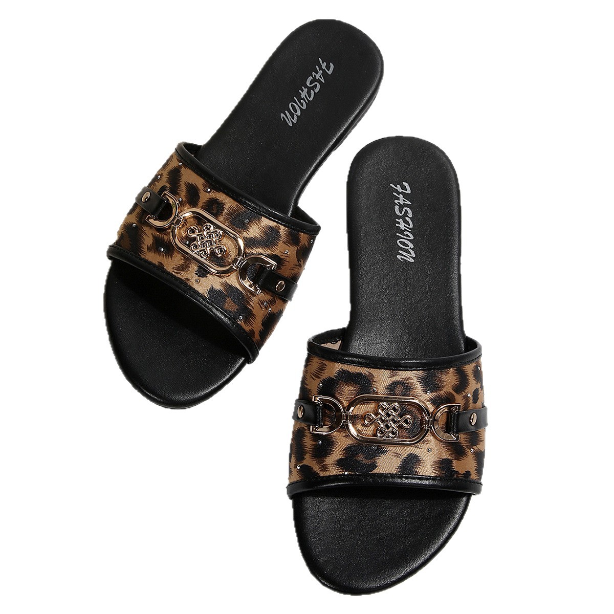 Zapatillas Planas de Leopardo para Mujer de Cuero Sintético, Cómodas con Decoración Metálica, para Uso Casual image 6