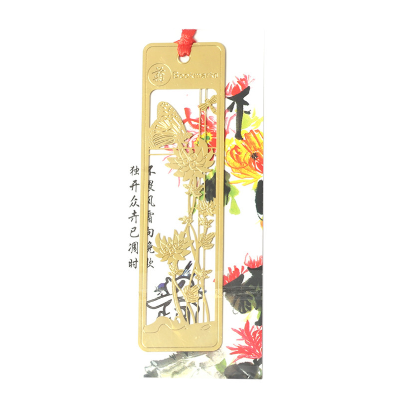 Marcadores metálicos simples clásicos chinos de latón creativos pequeños marcadores de flores de ciruela, bambú y crisantemo carpeta de libros recuerdos creativos