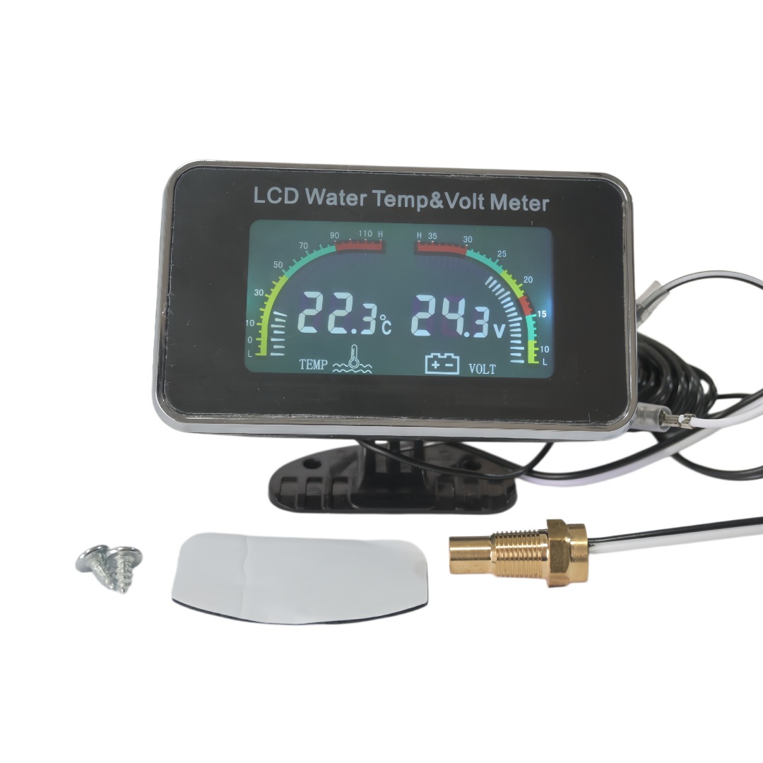LCD display car water temperature and voltage two-in-one combination gauge 12V/24V universal for truck modification digital display LCD water temperature