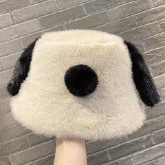 小狗耳朵仿貂毛水桶帽子女冬季防风寒保暖显脸小盆帽男大帽檐