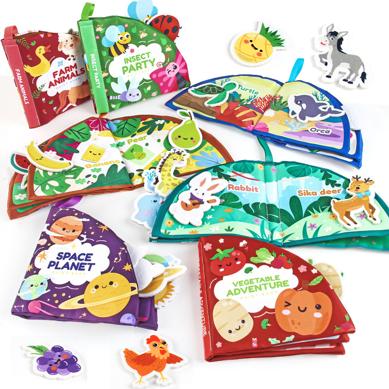 Libro de tela para bebés Velcro desgarrador libro animal marino frutas libro tridimensional puede morder libro de palma de la mano para niños pequeños