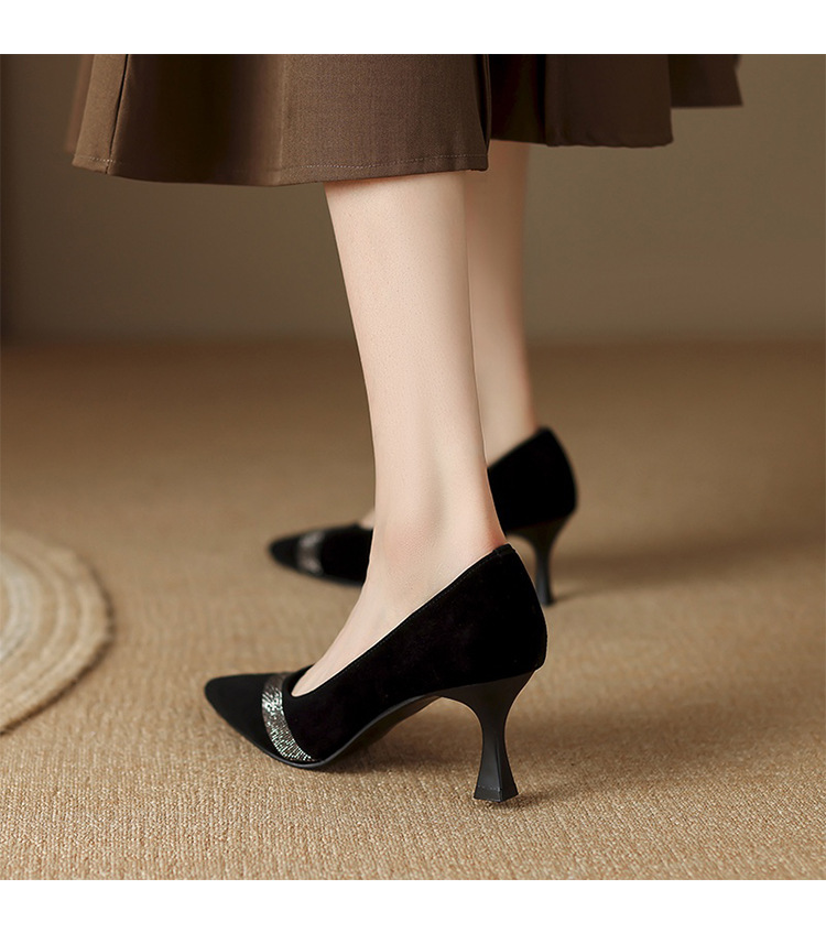 Giày cao gót nữ da thật mũi nhọn gót nhọn 6cm miệng nông công sở xuân hè — Gót Thô 3cm chi tiết 4