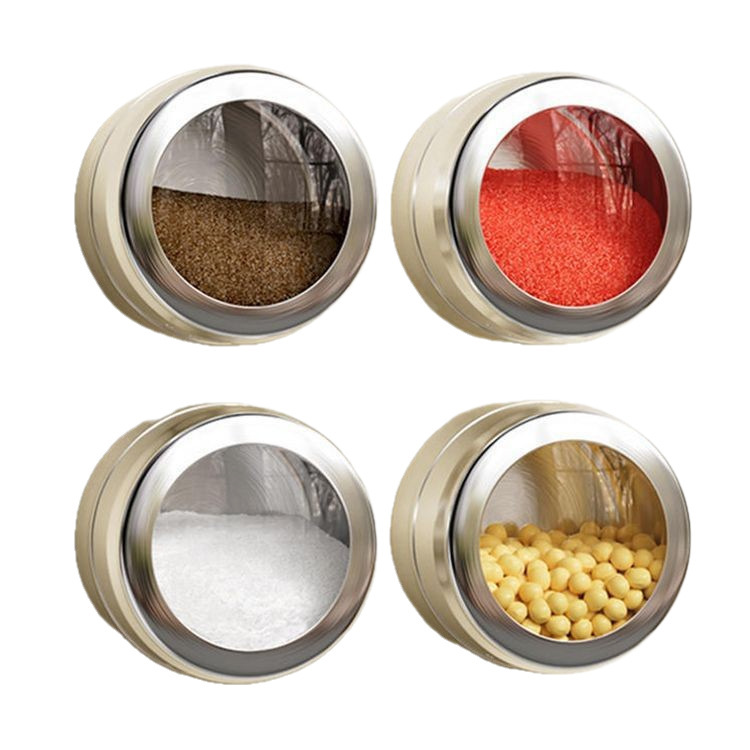 Adsorción magnética transparente de latas de sellado de especias de cocina doméstica de alta gama nuevo tipo de condimento de acero inoxidable combinación creativa