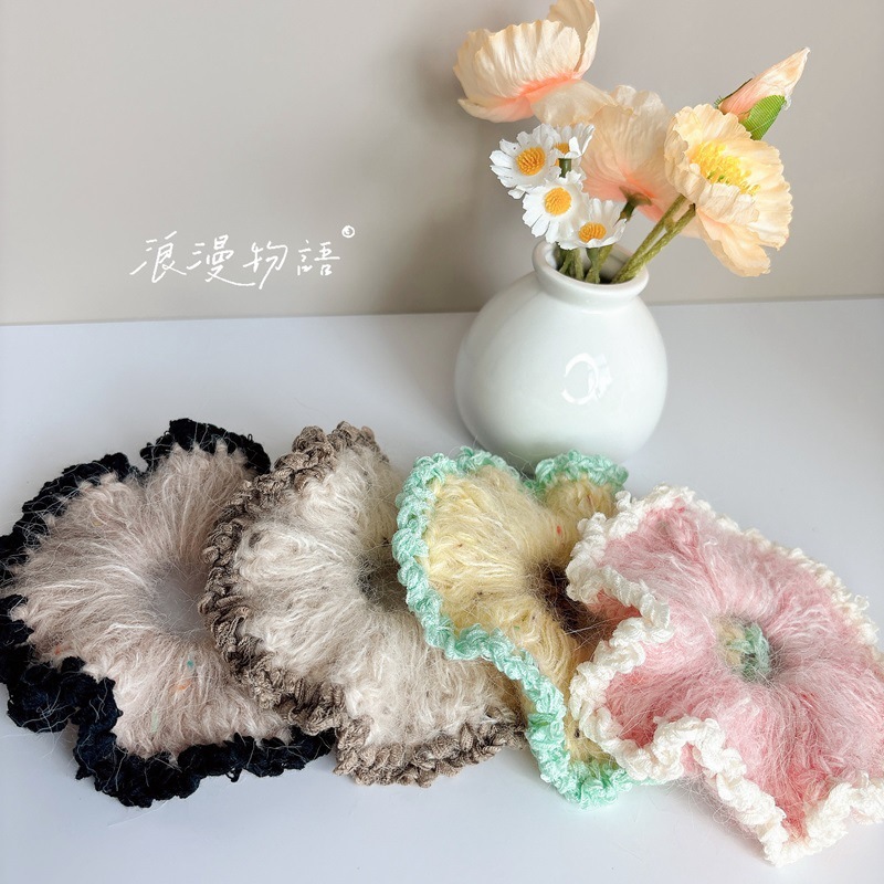 手工编织毛线发圈甜美撞色氛围感秋冬新款甜美小仙女马尾发绳发饰|undefined