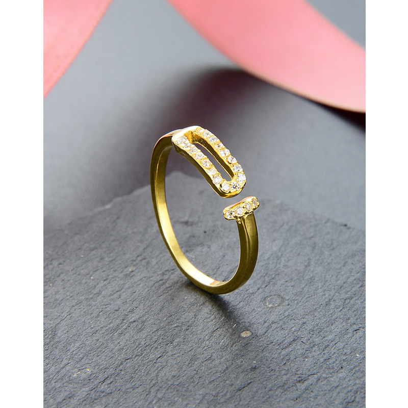 Con incrustaciones de circón chapado en oro s925 anillo abierto de plata estilo japonés y coreano simple estilo Chanel hueco anillo de las mujeres al por mayor