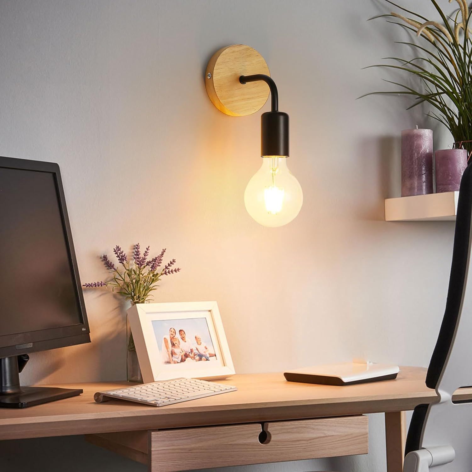 Lámpara de pared pequeña de madera maciza moderna nórdica, lámpara de espejo de hierro forjado simple, lámpara de pasillo de baño, lámpara de pared de cabecera de dormitorio