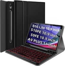适用三星Tab S10lite圆帽背光蓝牙键盘S9FE RGB无线键盘A11+皮套