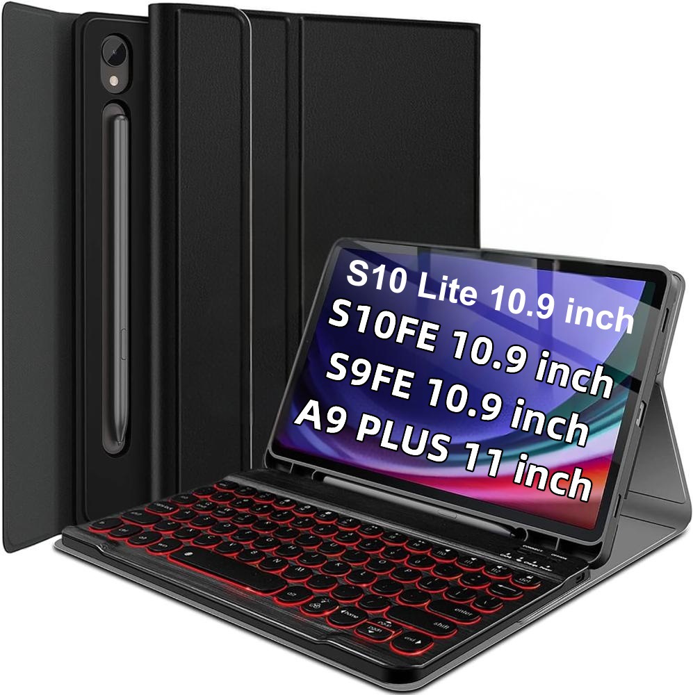 适用三星Tab S10lite圆帽背光蓝牙键盘S9FE RGB无线键盘A11+皮套