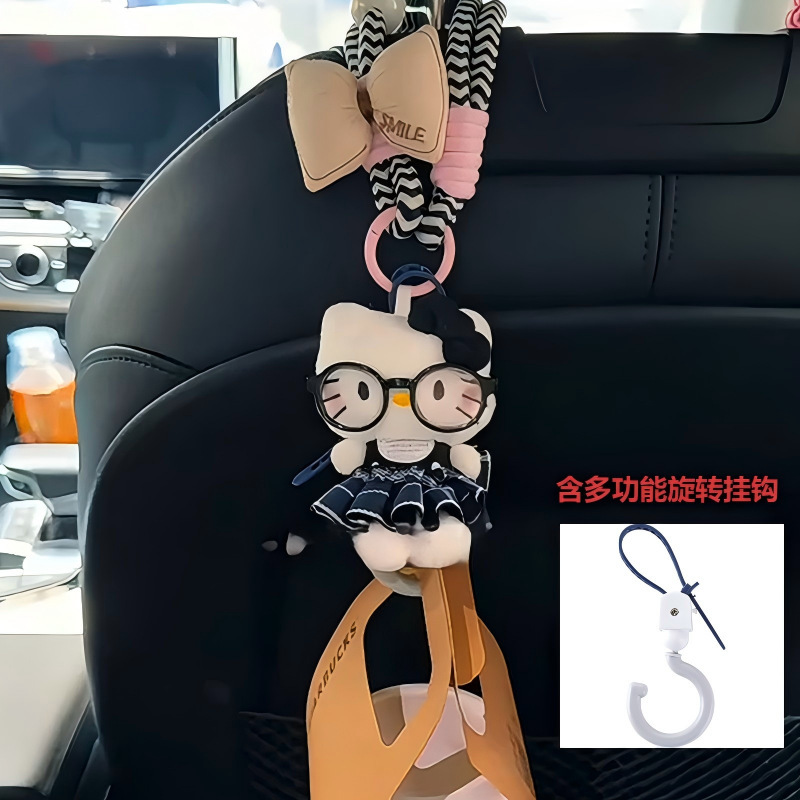 チェック柄スカートキティ車フッククリエイティブ高価値車のインテリアアクセサリー漫画かわいい車の椅子の背もたれ装飾品女性のための|undefined