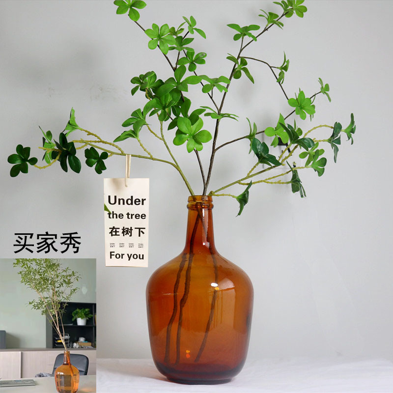 Botella de vidrio simple, boca pequeña, jarrón de barriga grande, reloj colgante de madera de caballo borracho, arreglo floral, decoración de la sala de estar, decoración hidropónica, gran