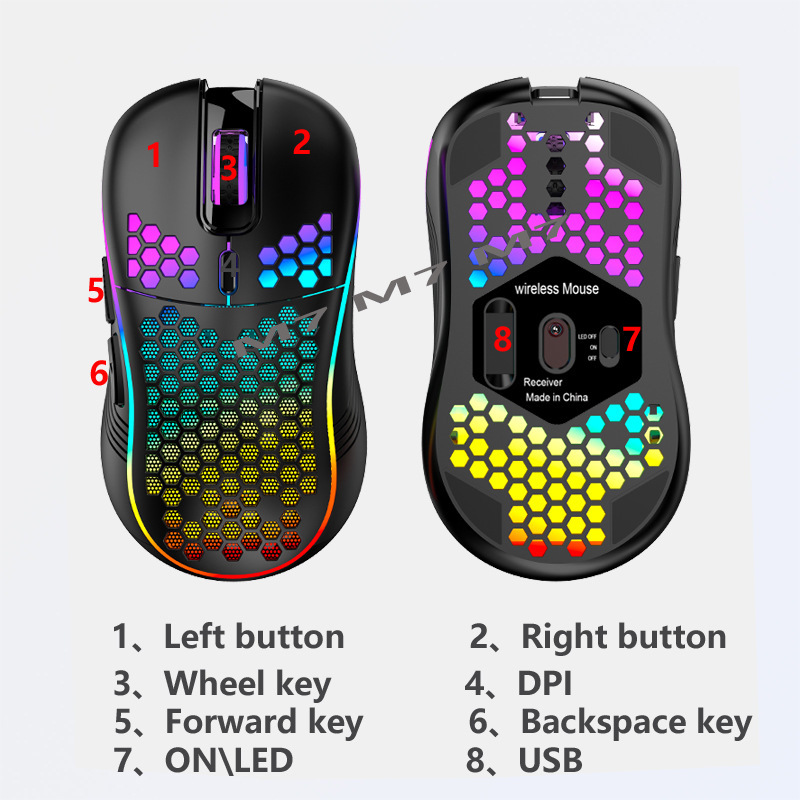 M7 Hollow Wireless Mouse Lightweight Office Gaming Backlit Computer Mouse 7200dpi Source Factory Cross Border_voghion.com
