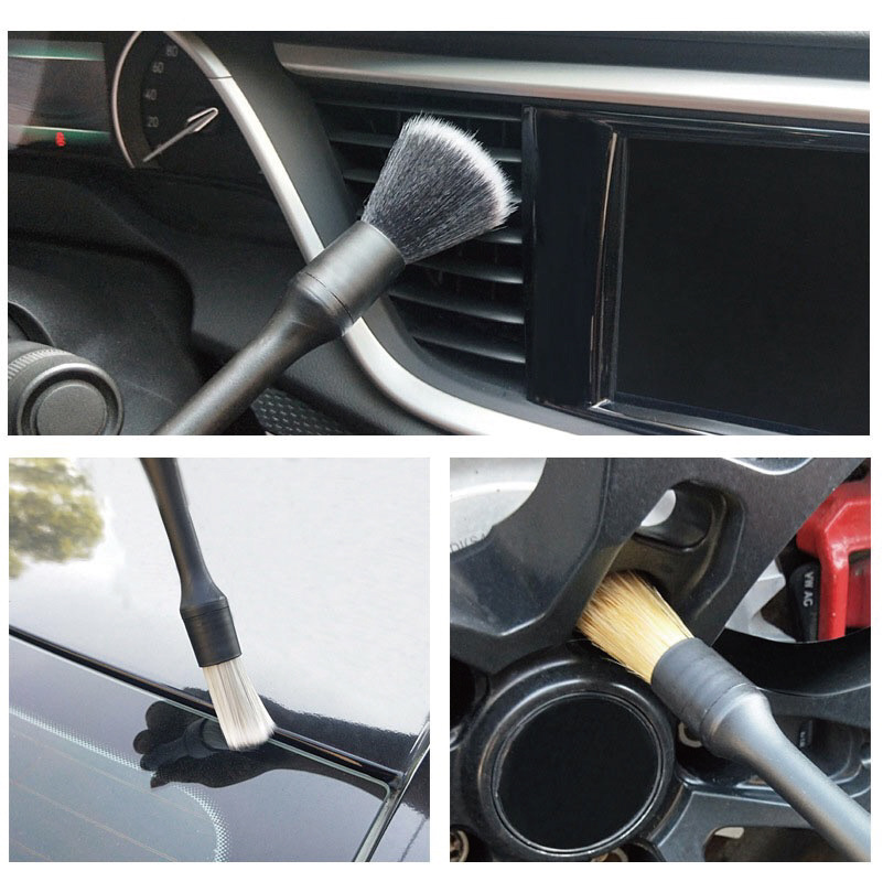 Car detailing brush set, including a soft-bristled brush, a crevice brush, and an interior cleaning brush – a set of car washing and detailing tools