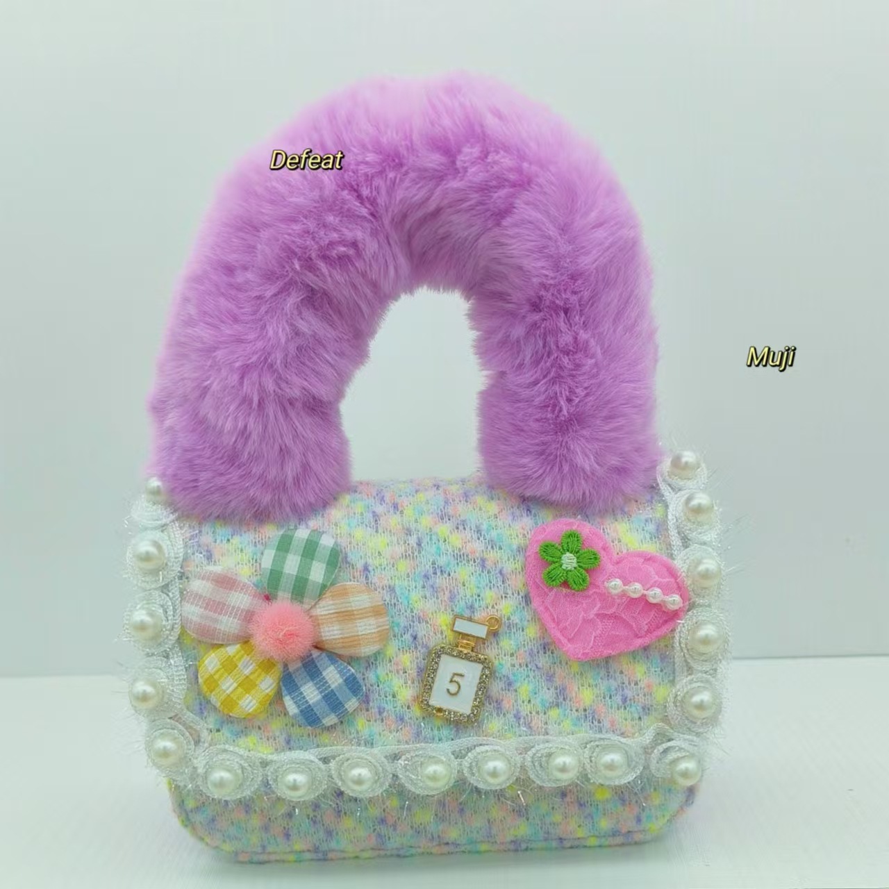 Bolso de peluche, bolso de hombro de niña, bolso cuadrado, bolso de accesorios de encaje de niña, bolso de cambio de cadena