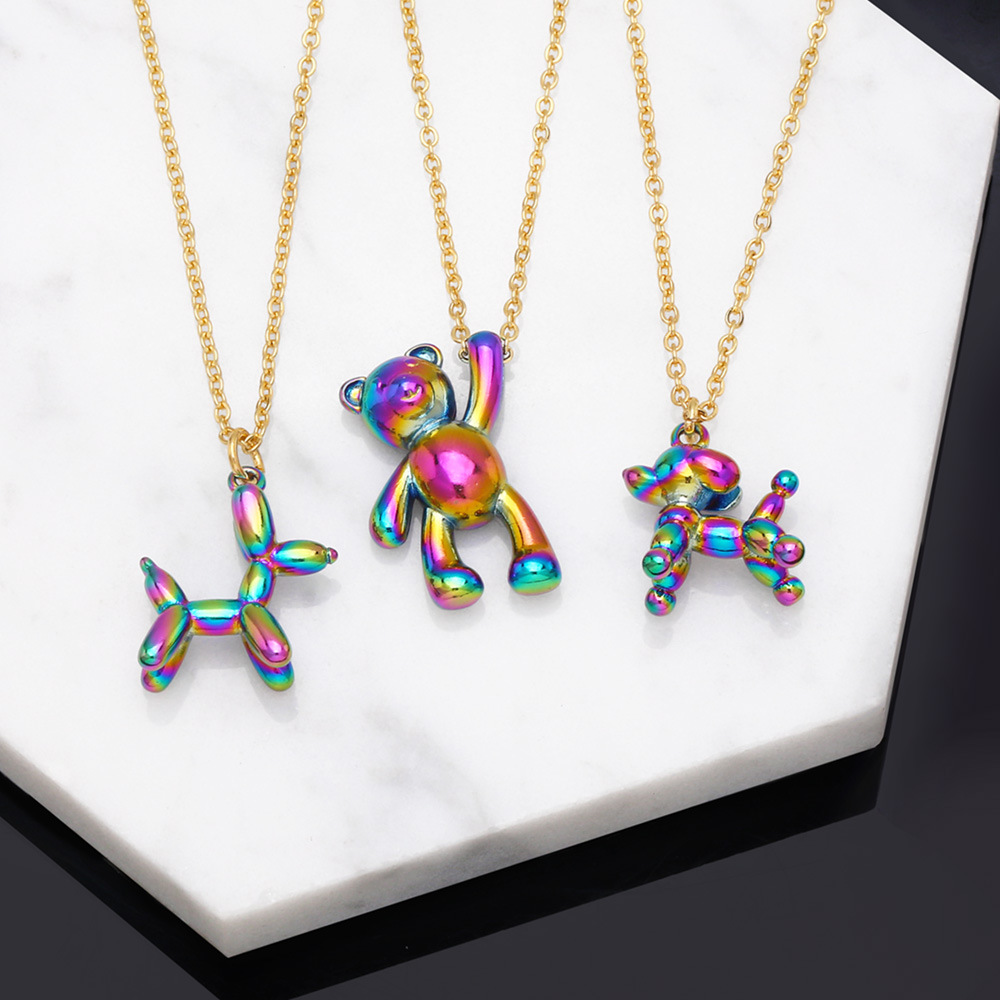 Hip Hop Balloon Dog Colorful Bear Pendant Copper Necklace display picture 1