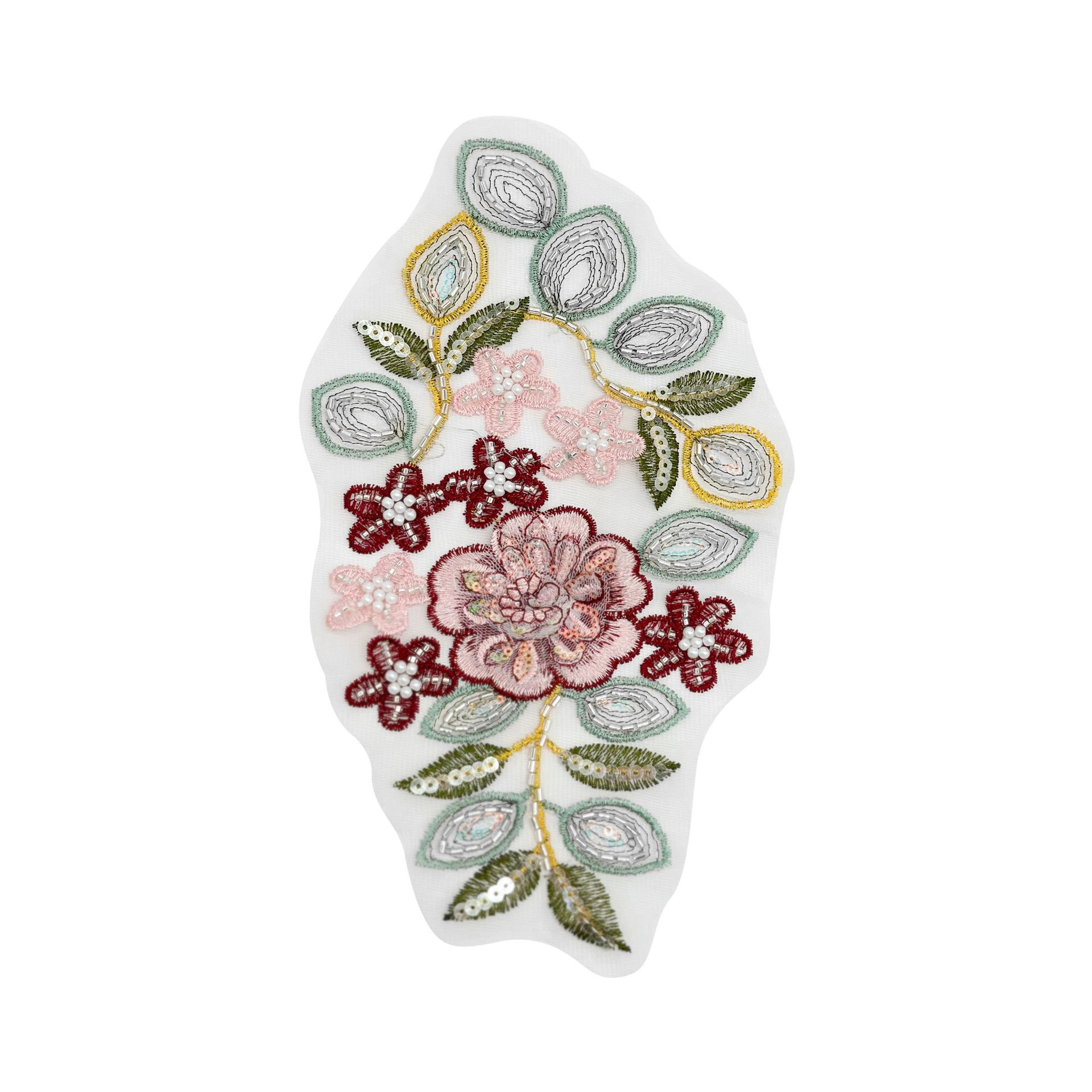 Hermoso hilo de malla bordado tridimensional tela de flores de color pegada ropa de rendimiento ropa de baile accesorios ropa de chicas