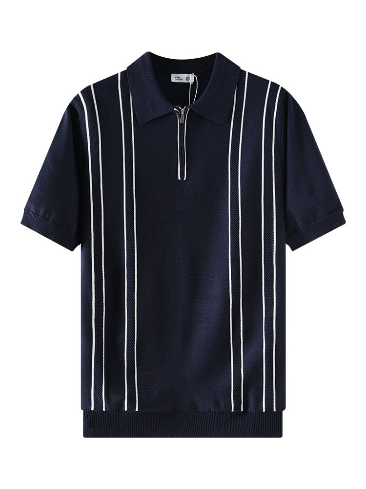 Transfronterizo de hombre hielo hombre polo camiseta de manga corta media cremallera estriada de negocios de alto nivel camiseta de verano hombre