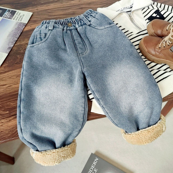 Children's fleece winter warm jeans for men and women girl's