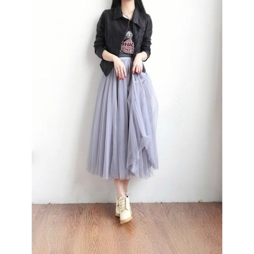 Cherry Blossom and Summer Net Sheath Dress with Medium Length Semi-Skirt Korean Style High-Waist Slimming Matchable A-Word Pleated Pom-pom Sheath Dress