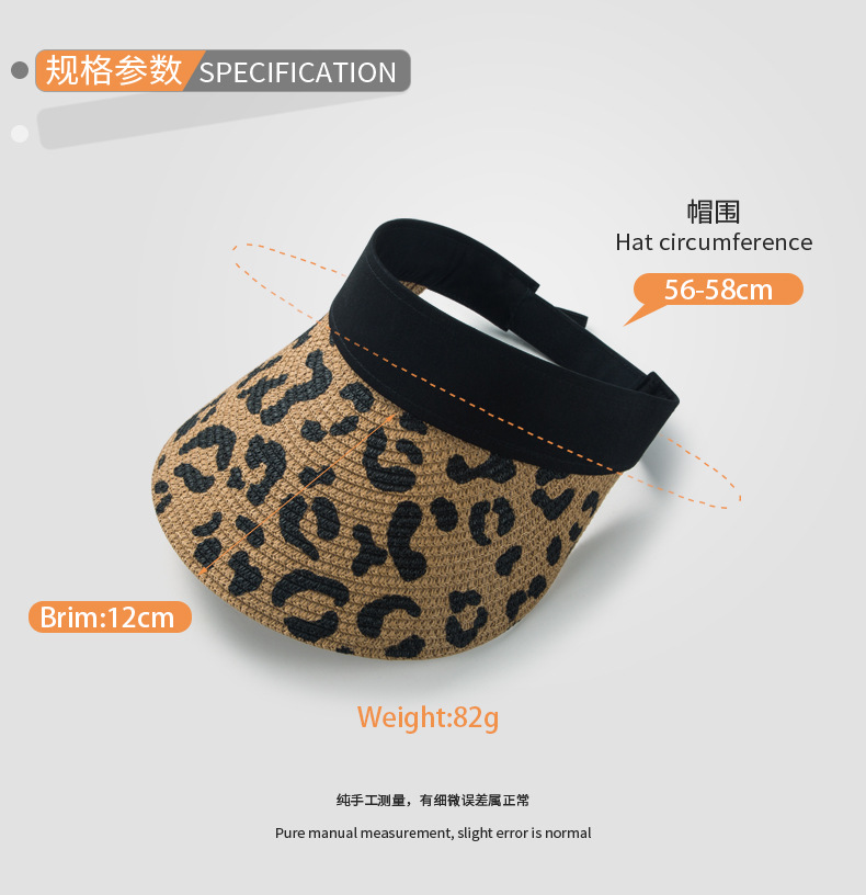 Korean Version Of Straw Leopard Print Empty Top Hat Spring And Summer Sunscreen Sunshade Beach Hat display picture 3