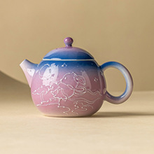 厂家渐变紫堆雕茶壶泡茶高档功夫茶具陶瓷单壶水壶玉兔揽灯小茶壶