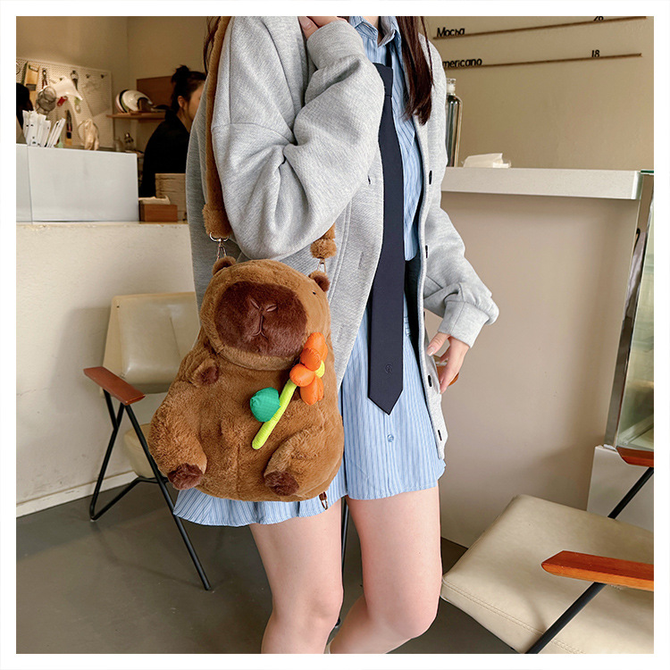 756g Weight Zipper Closure Type Single Shoulder Strap, Double Shoulder Straps Strap Type Shoulder Bag, Functional Backpack Bags Type Party, Street, Shopping Occasion Plush Material Women's Backpack Backpack Animal, Capybara Pattern All Seasons Season Unisex Gender Elegant, Streetwear Style Square Shape Animal Capybara Party Street Shopping Women's Backpack 8