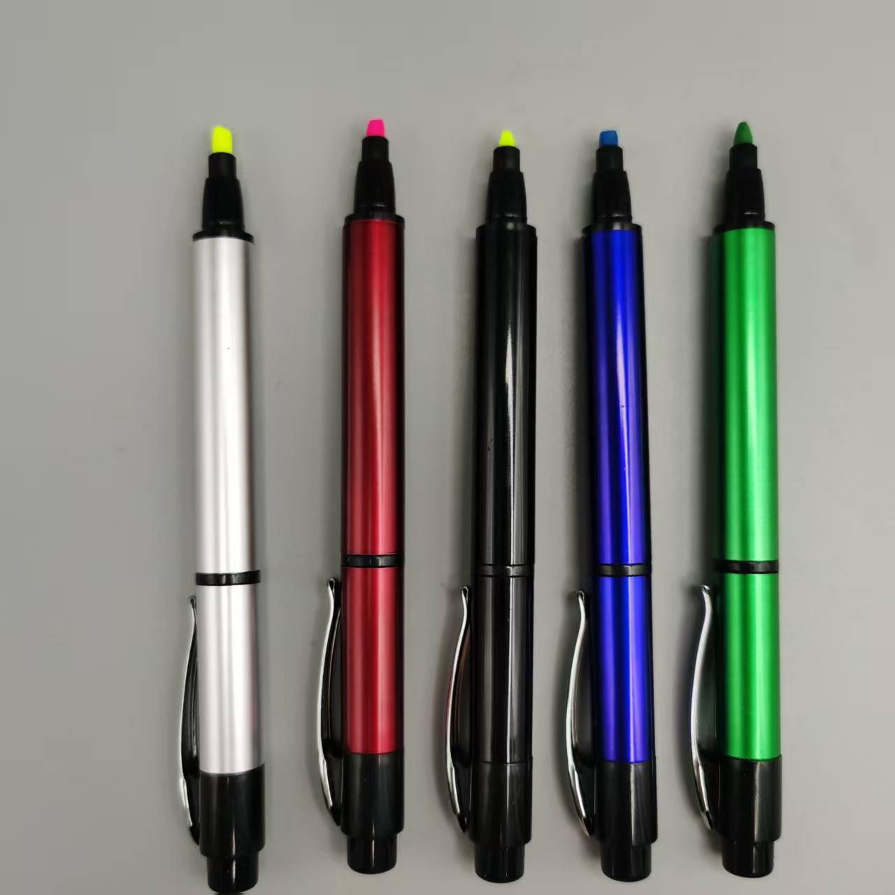 现货插套两用笔印刷logo商务色圆珠笔广告笔荧光笔印字批发零售