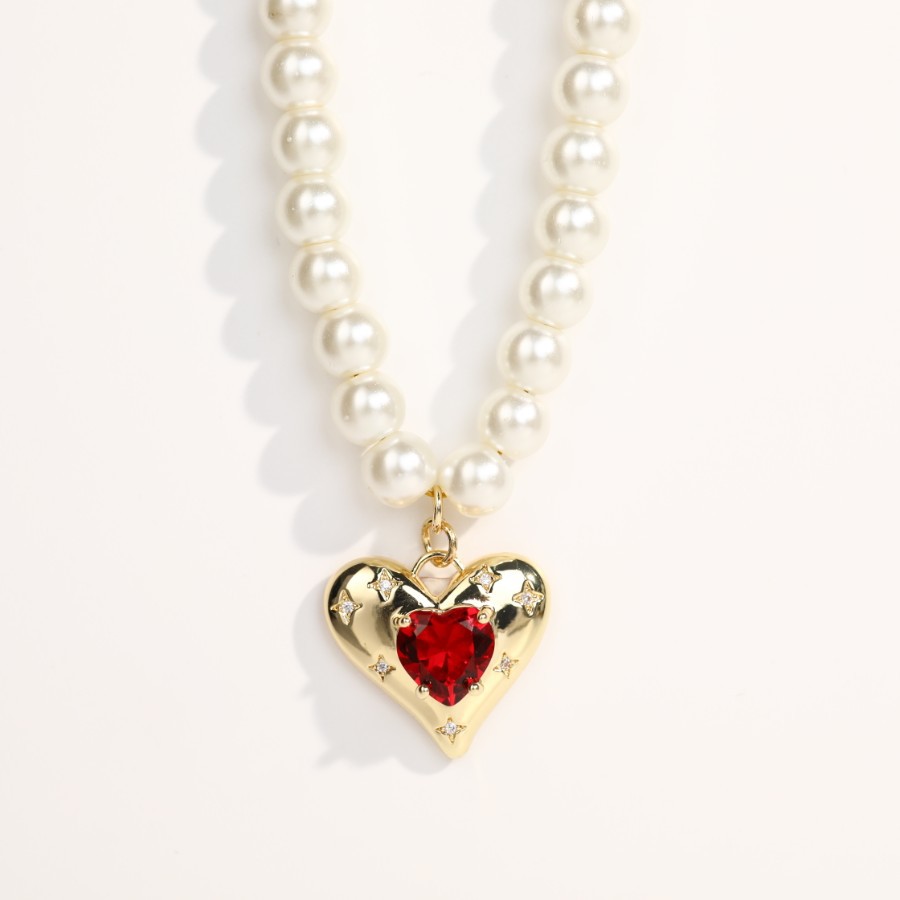 Retro Heart Shape Titanium Steel Necklace Pearl Artificial Rhinestones Stainless Steel Necklaces display picture 13