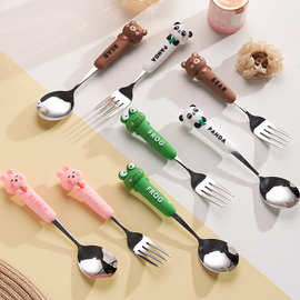 卡通叉子勺子高颜值可拆卸儿童吃饭餐具不锈钢家用叉勺汤勺批发