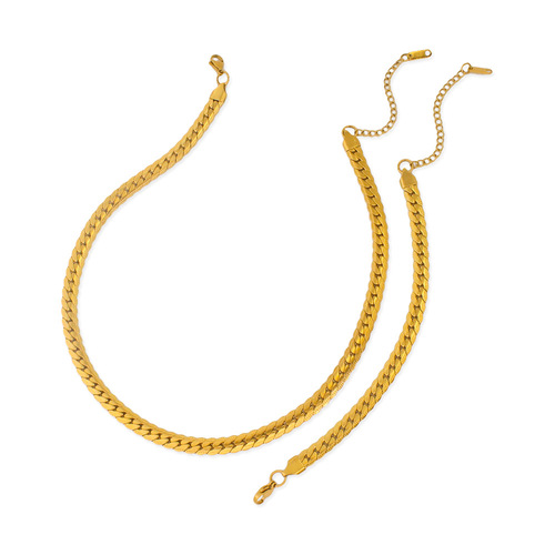 欧美时尚潮酷复古个性镀金手工压花链条简约项链气手链饰品套装