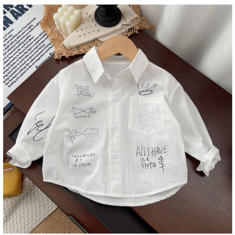 Camisa de manga larga de graffiti de dibujos animados para niños Camisa informal de la calle frita para bebés para hombres y mujeres