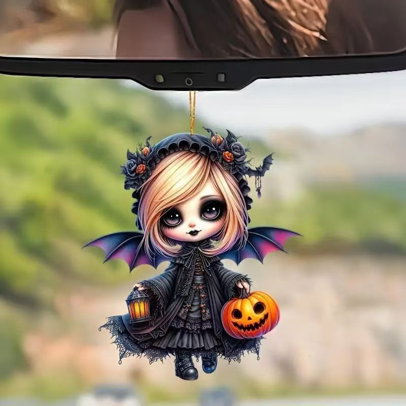 Halloween nuevo acrílico bruja coche espejo retrovisor decoración colgante decoración árbol de Navidad mochila colgante