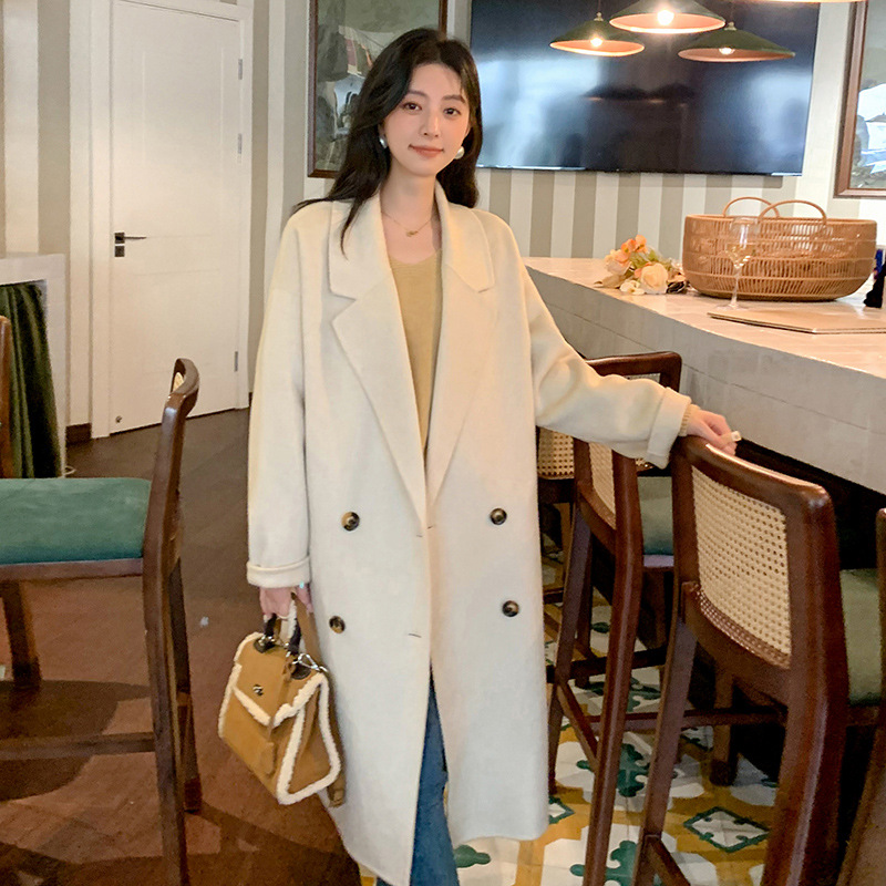 creamy-white Camel Coat Female Celebrity Style Thickened Mid-length Double-sided Wool Coat Coat Female Internet Celebrity Explosion