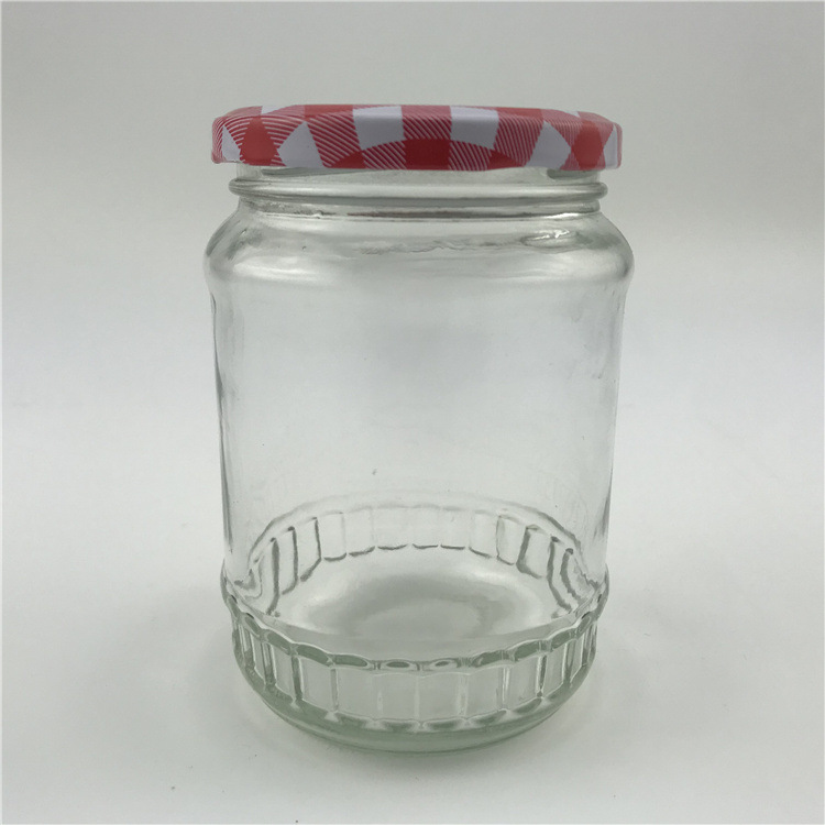 批发330ml花边酱菜玻璃瓶果酱瓶辣椒酱分装瓶蜂蜜玻璃瓶罐头瓶
