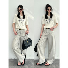 明星同款 马术精神美式复古简约刺绣毛衣正肩圆领针织衫女2026春