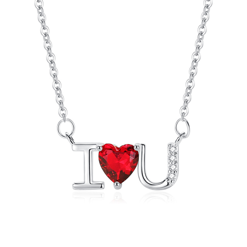 Plata esterlina s925 diamante ilovey te amo collar de cadena clavícula femenina simple joyería del Día San Valentín