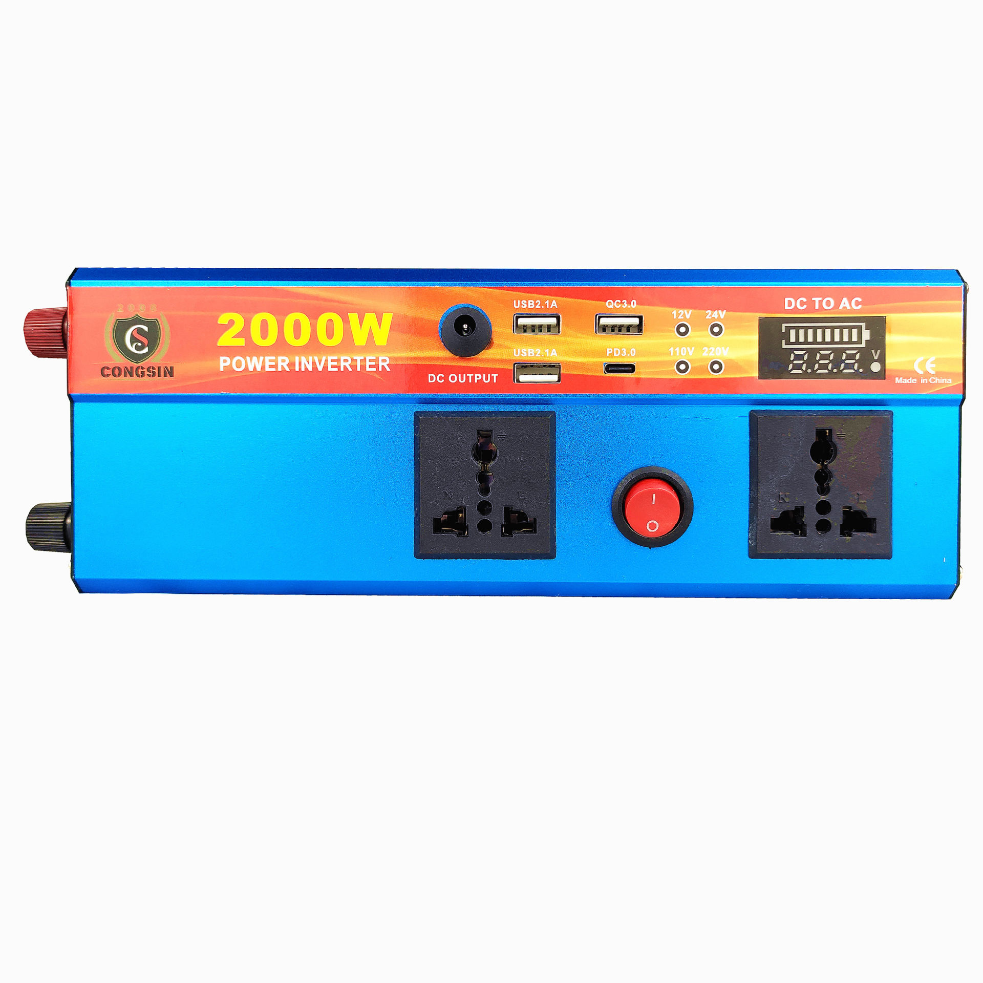 工厂直营 现货热卖 12V转220V 2000W便携车载逆变器带Type-C &USB