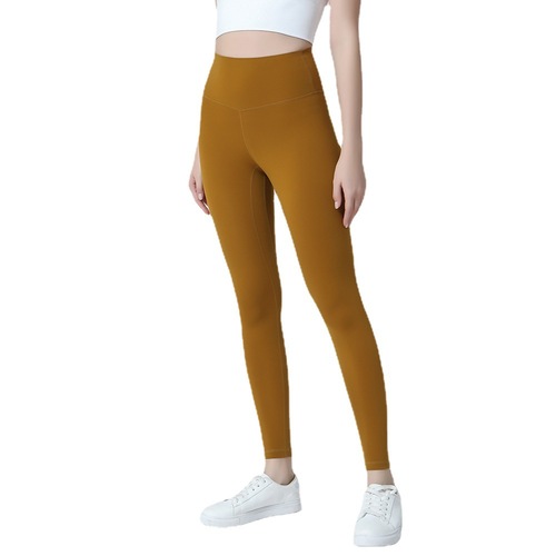 Amazon's new nude yoga pants nylon double-sided high waist hip lifting running sports fitness pants nine-point pants smooth