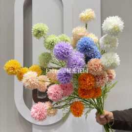 仿真花4头球菊乒乓菊葱球蒲公英绢花婚庆插花北欧风家居餐桌装饰