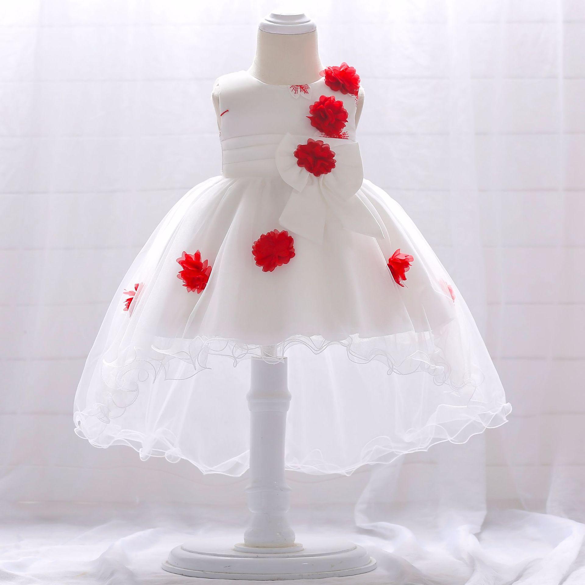Conjunto de bautizo para el primer cumpleaños del bebé, regalo de cumpleaños para bebé de un mes, vestido de princesa con flores y volantes, vestido de tul para pequeña princesa.