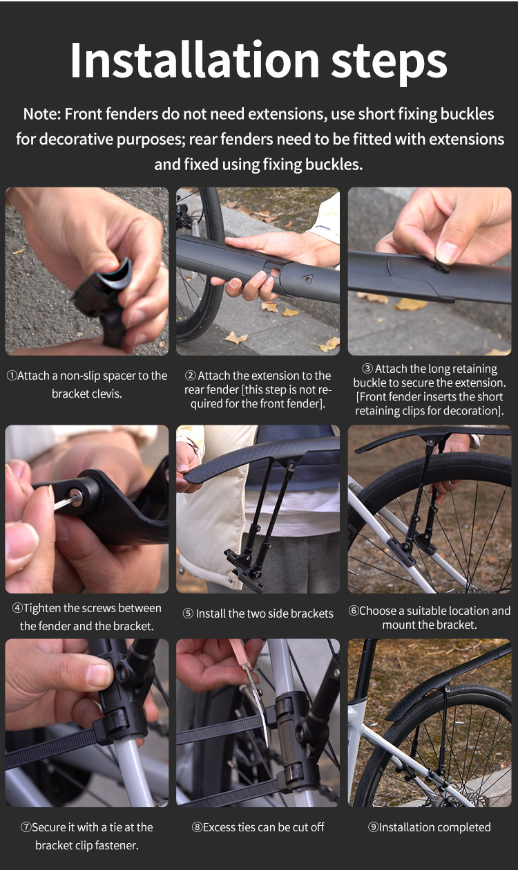 Bicycle fender, road bike front and rear adjustable quick release