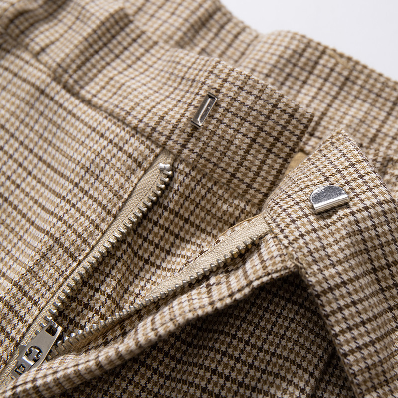 Pantalones casuales de pata de gallo de verano para hombres pantalones delgados sueltos de traje recto pantalones cortos de negocios pantalones a cuadros de estación europea para hombres