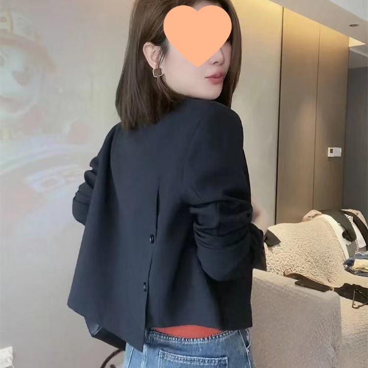 Trendy Short Petite Blazer for Women 2024 Autumn New Stylish Casual Padded Shoulder Top Black Off-White