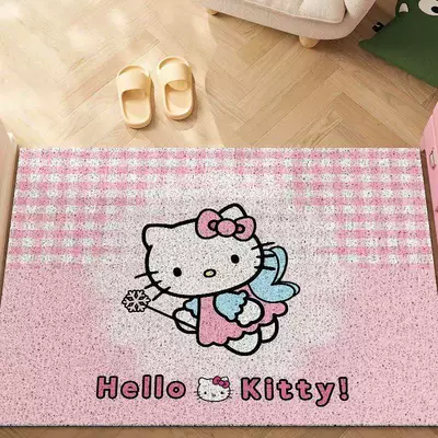 Avtomobil döşəmə paspasları – dirt-scraping silk loop doormat - pink-plaid-little-angel-hello-kitty-4060cm-silk-loop